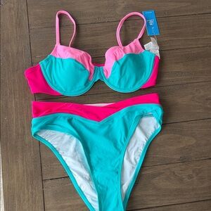 Cupshe Pink and Teal Bikini Set